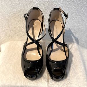Mark Fisher platform, Patent leather peep toe dress shoes